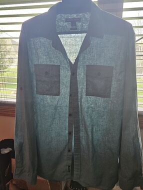 Michael Kors Teal and Black Casual Button-Down Shirt